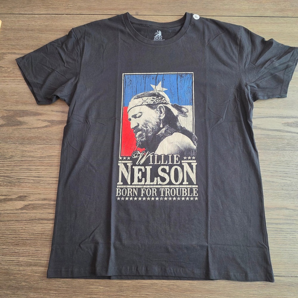 Willie Nelson Born For Trouble Black Graphic T-Shirt Zion Rootswear 2XL NEW